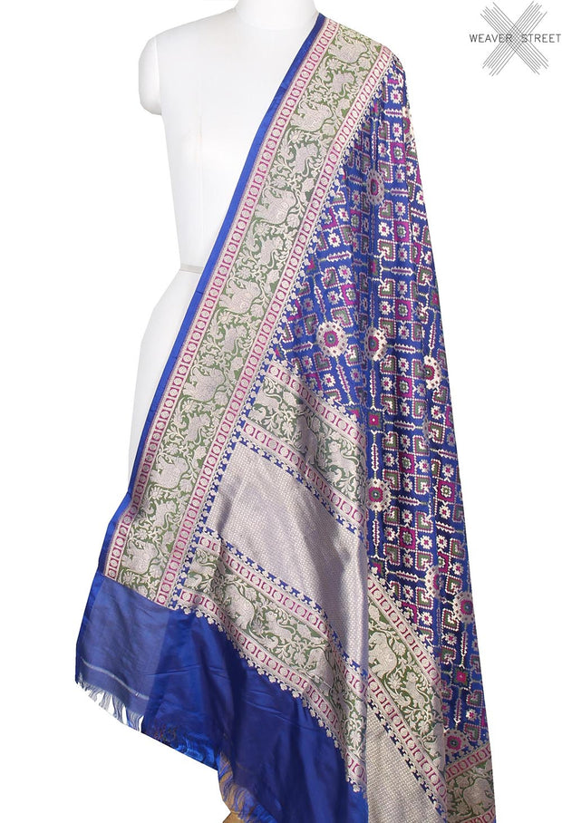 Blue Katan Silk Banarasi dupatta with meenedar patola jaal (1) main