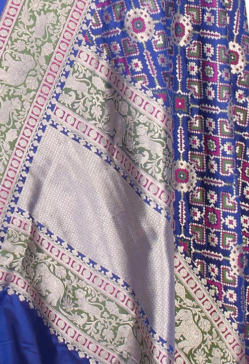 Blue Katan Silk Banarasi dupatta with meenedar patola jaal (2) closeup