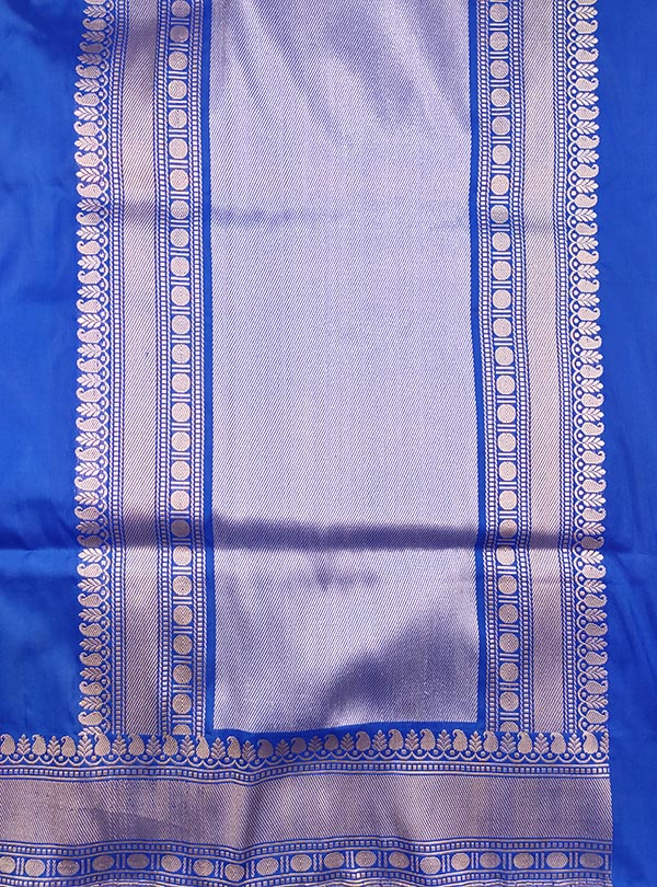 Blue katan silk Banarasi saree with alfi tulsi plant boota (4) anchal