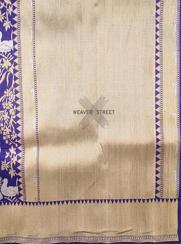 Blue katan silk handwoven Banarasi saree with parsi gara jaal (5) Pallu