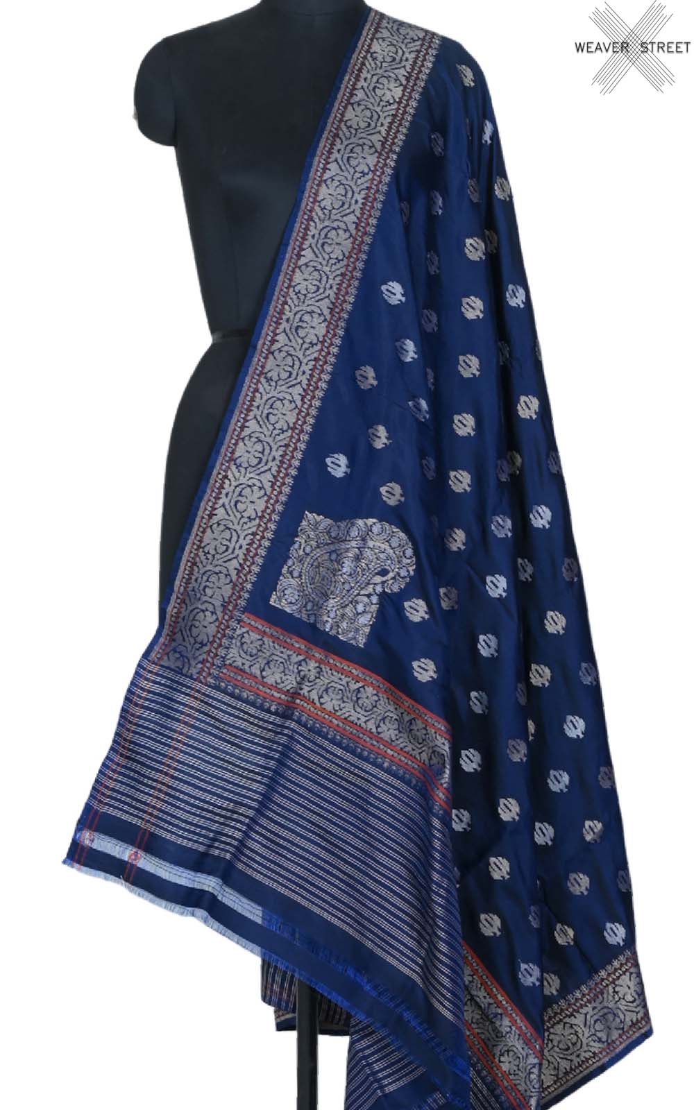 Blue katan silk handwoven ektara Banarasi dupatta with sona rupa buti and konia (1) main