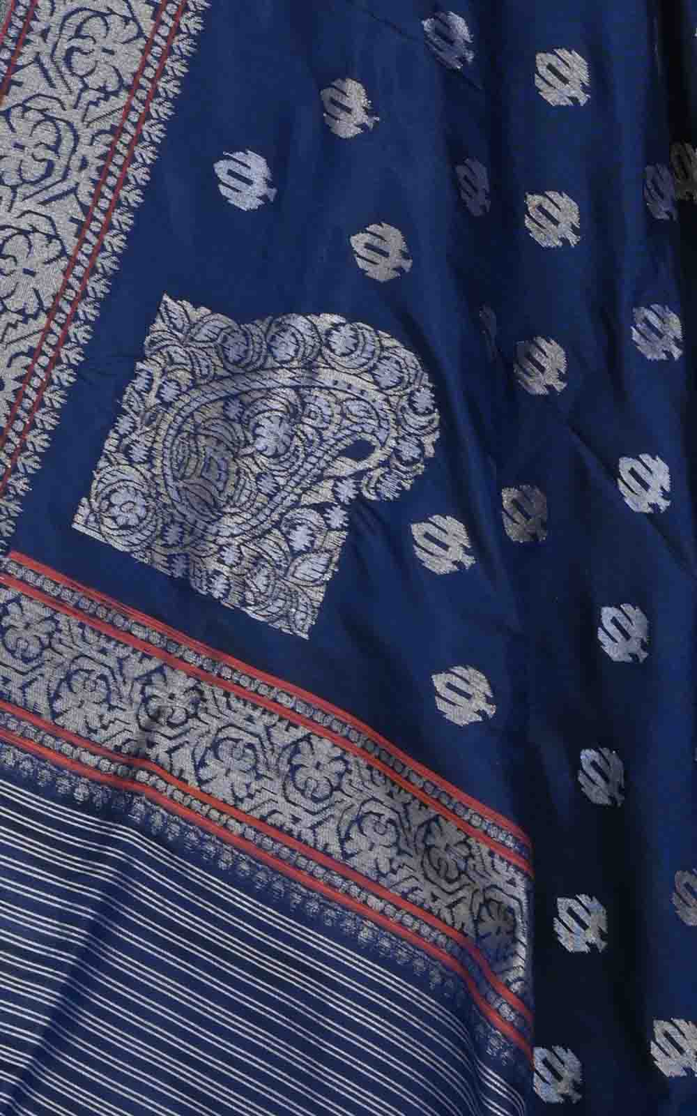 Blue katan silk handwoven ektara Banarasi dupatta with sona rupa buti and konia (2) closeup