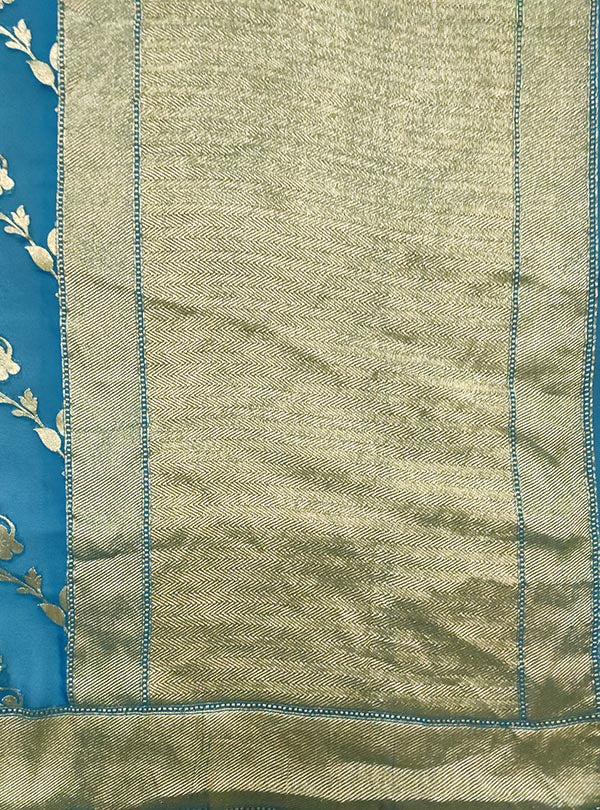 Blue khaddi georgette handloom Banarasi saree with flower jaal (4) pallu