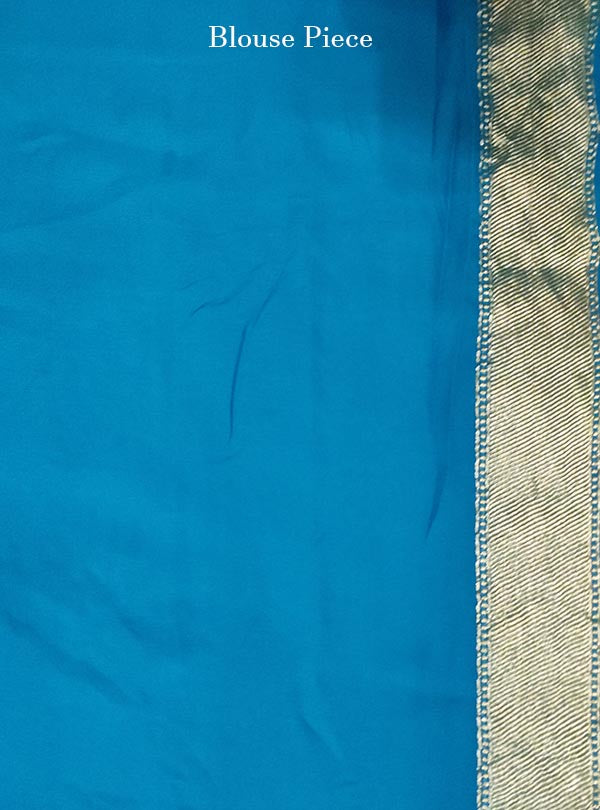 Blue khaddi georgette handloom Banarasi saree with flower jaal (5) blouse