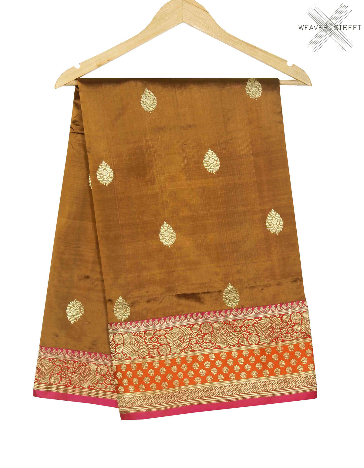 Brown Katan Silk Handwoven Banarasi saree with kaduwa floral boota (1) main