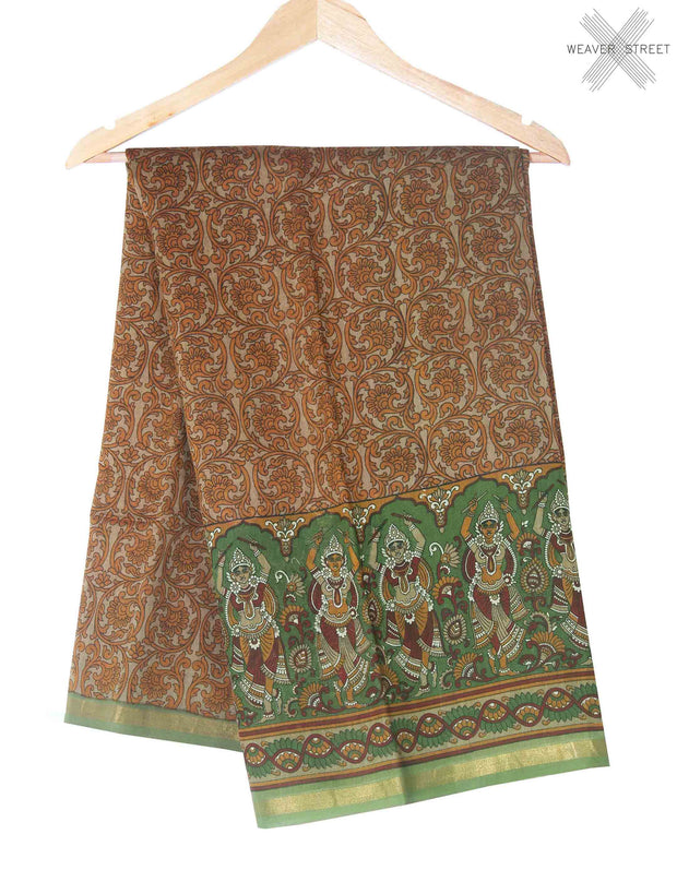 Brown printed silk cotton saree (1) Main