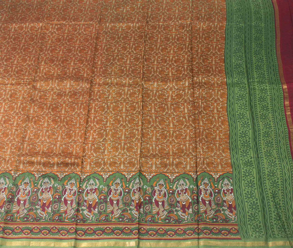 Brown printed silk cotton saree (2) Flat