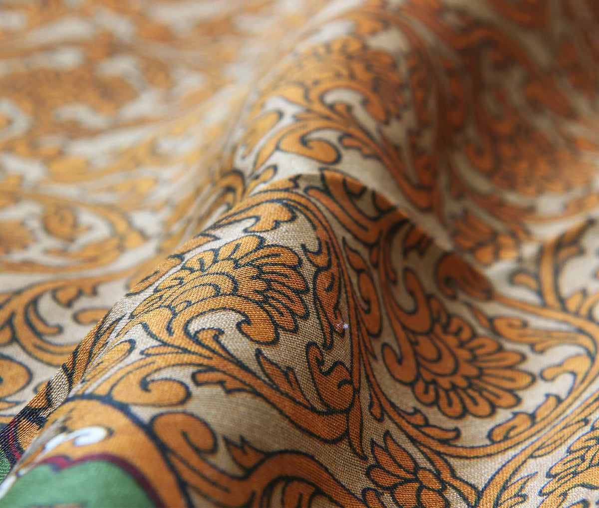 Brown printed silk cotton saree (3) Closeup