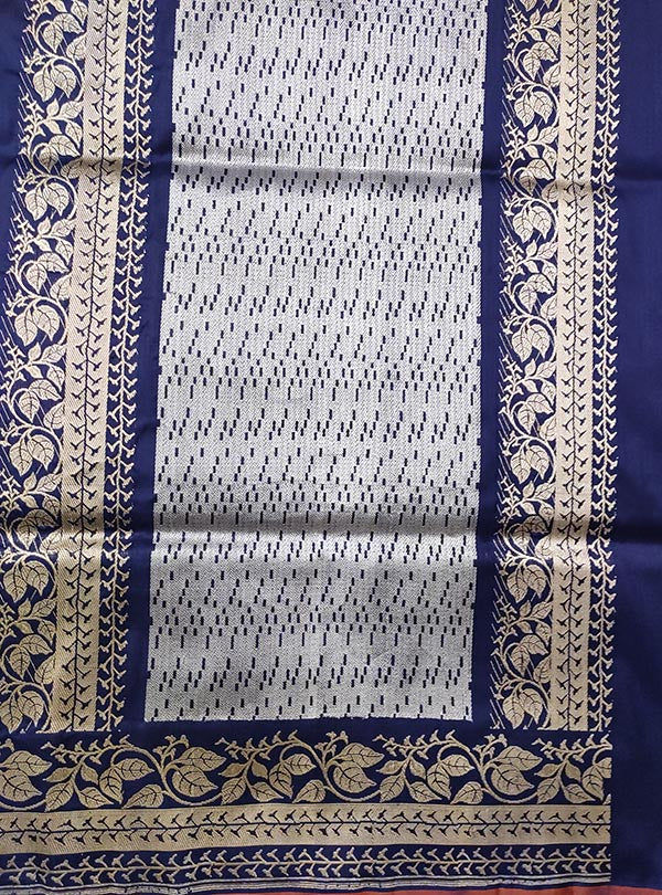 Dark blue katan silk Banarasi saree with alfi tulsi plant boota (4) ANCHAL