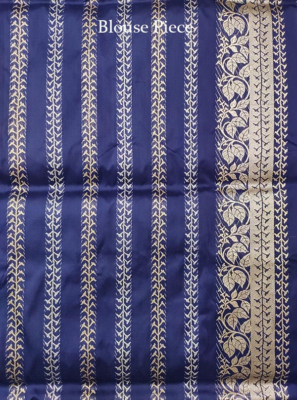 Dark blue katan silk Banarasi saree with alfi tulsi plant boota (5) BLOUSE