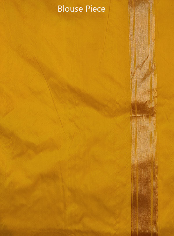 Gold Katan silk Kimkhab Banarasi saree with multicolor bird jaal (6) blouse