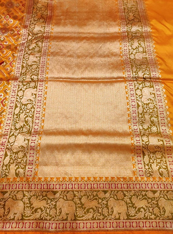 Gold Katan silk handloom Banarasi saree with patola jaal and shikarga border (4) anchal