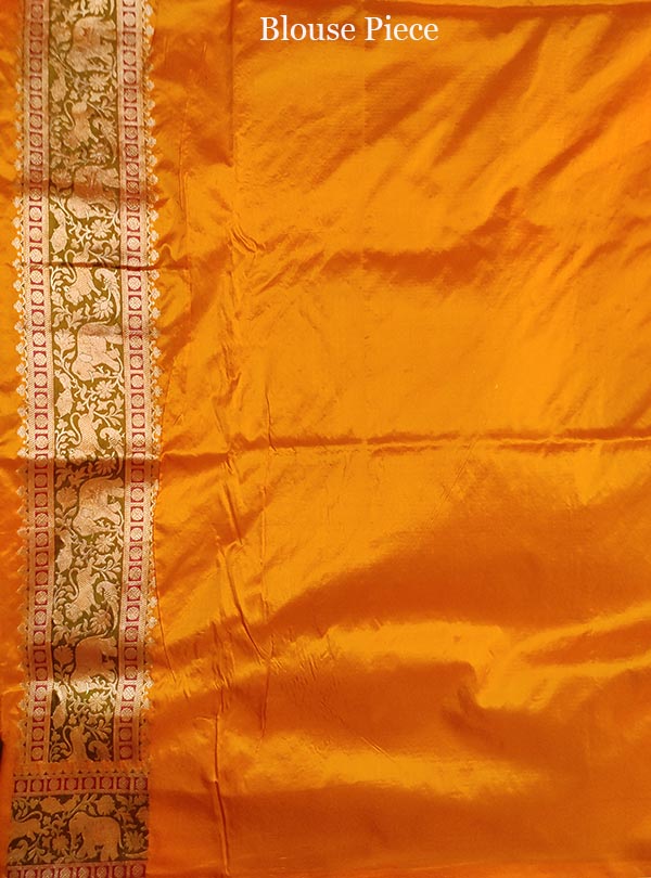 Gold Katan silk handloom Banarasi saree with patola jaal and shikarga border (5) blouse