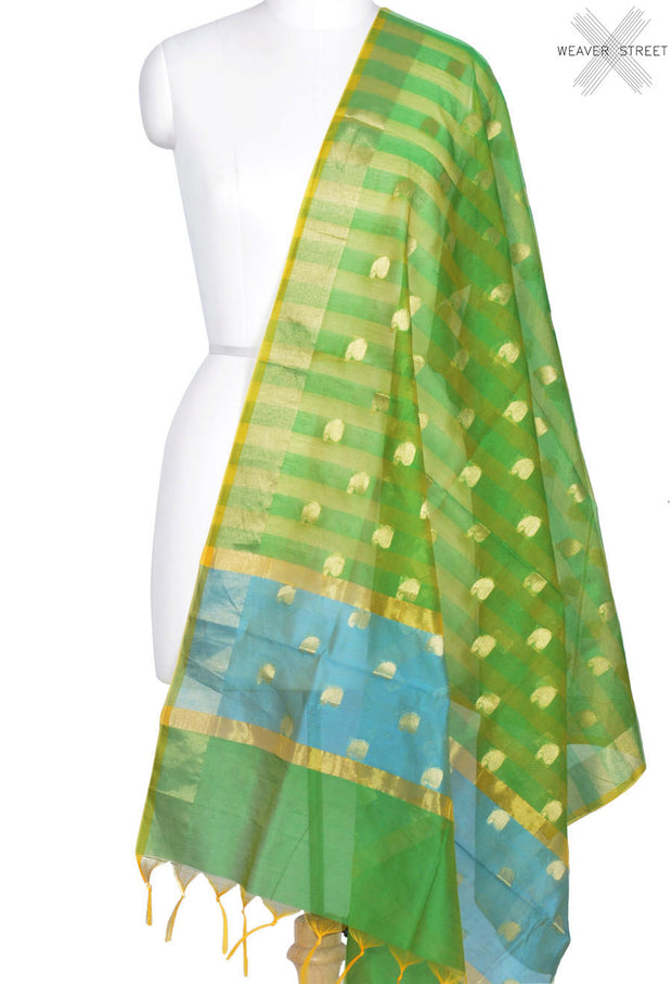 Green Art Silk Banarasi dupatta with paisley booti (1) Main