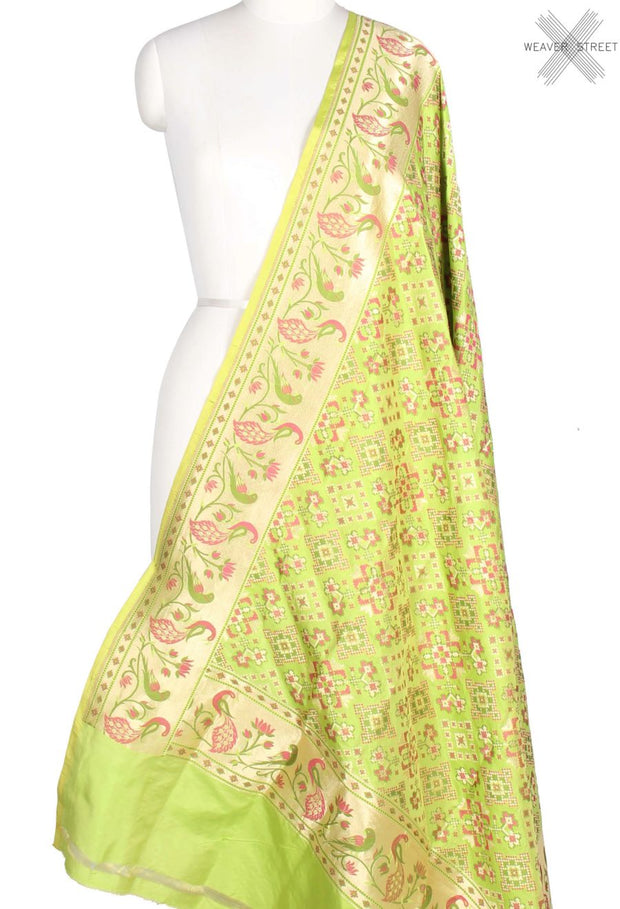 Green Katan Silk Handwoven Banarasi Dupatta with paithani border (1) Main