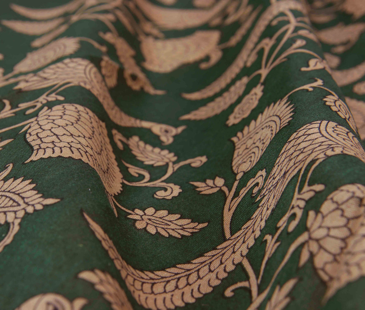 Green Silk Cotton Saree with Peacock prints (3) closeup
