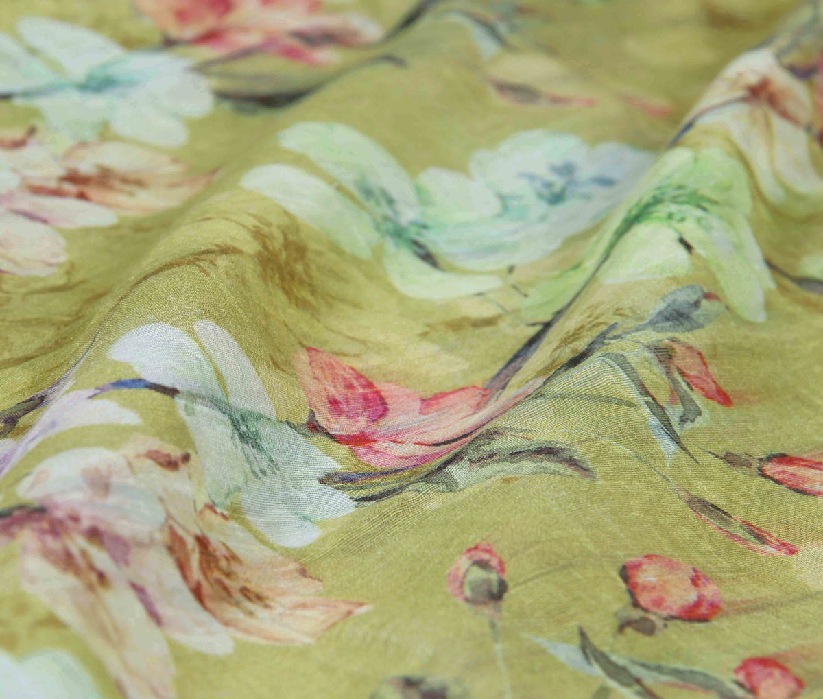 Green Silk Linen Banarasi saree with Floral prints (3) closeup