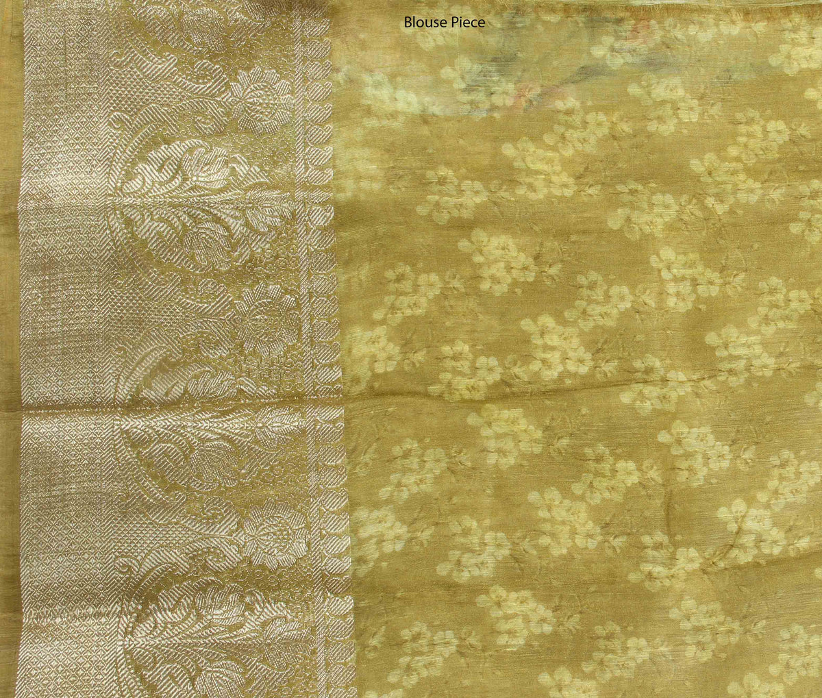 Green Silk Linen Banarasi saree with Floral prints (4) blouse