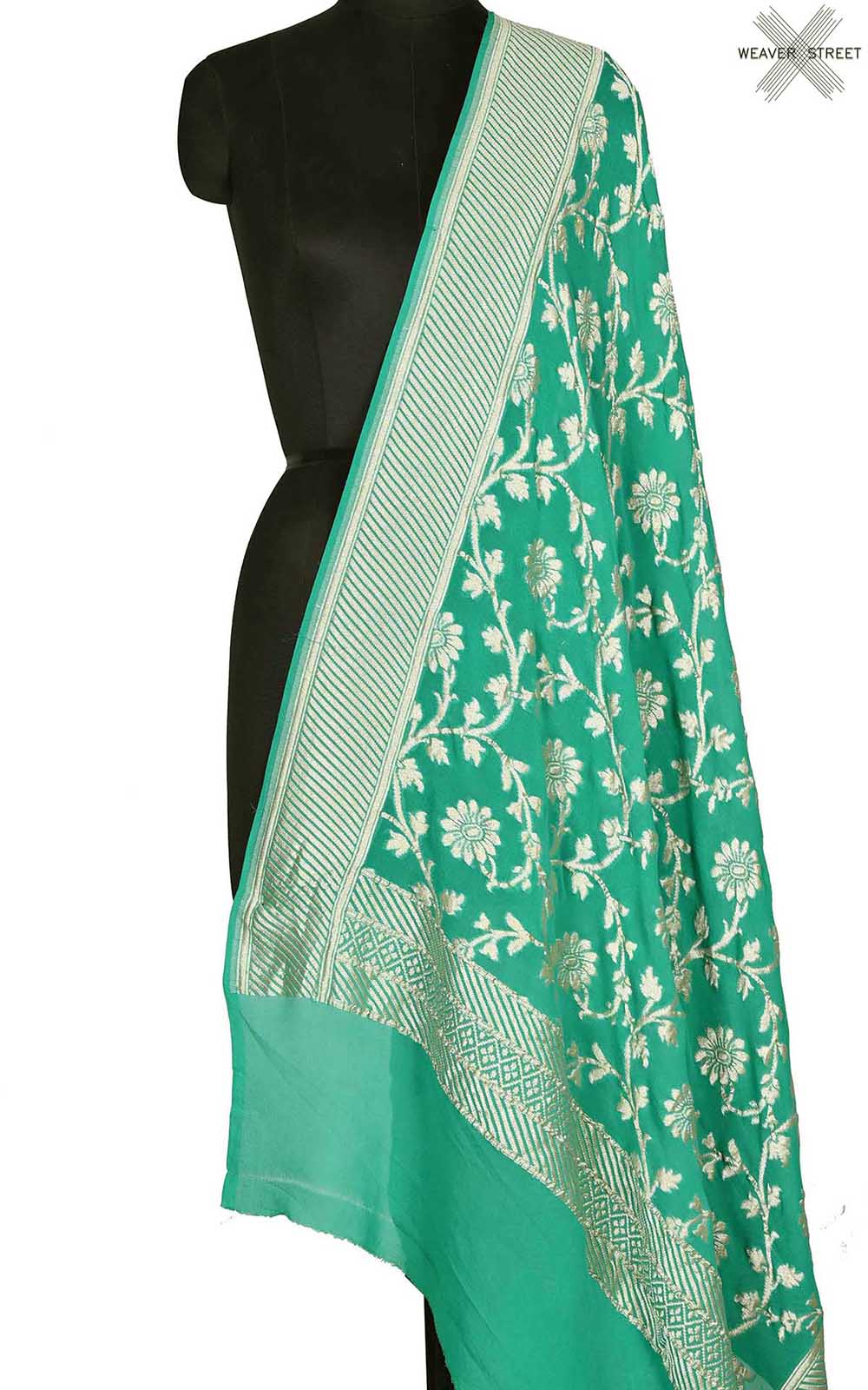 Green khaddi georgette Banarasi dupatta with floral jaal (1) Main