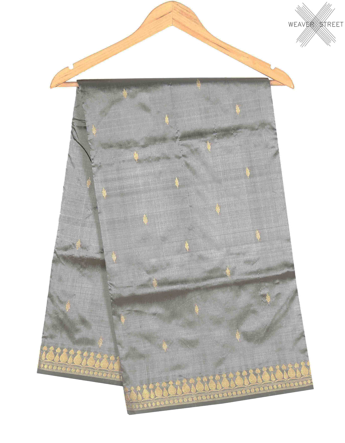 Grey Katan Silk Handwoven Banarasi saree with mini booti (1) Main