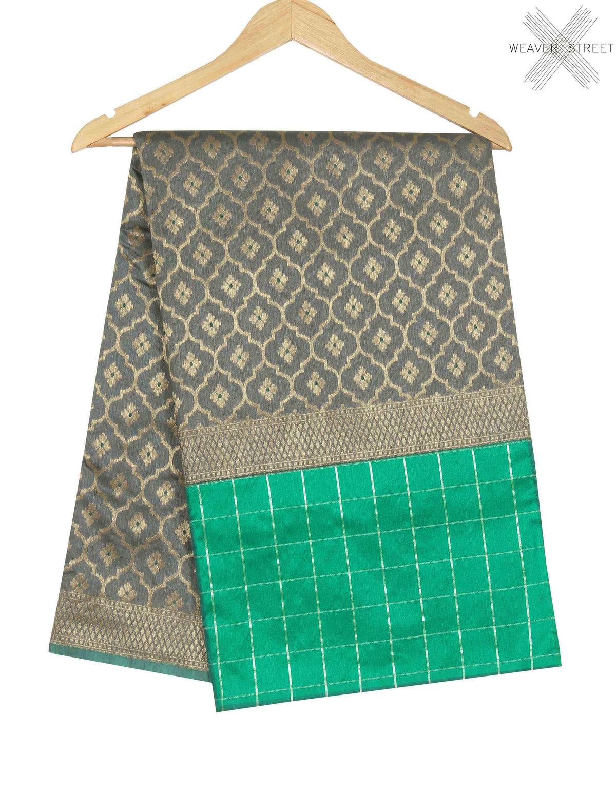 Grey Raw silk Handwoven Banarasi saree with ogee pattern jaal (1) main