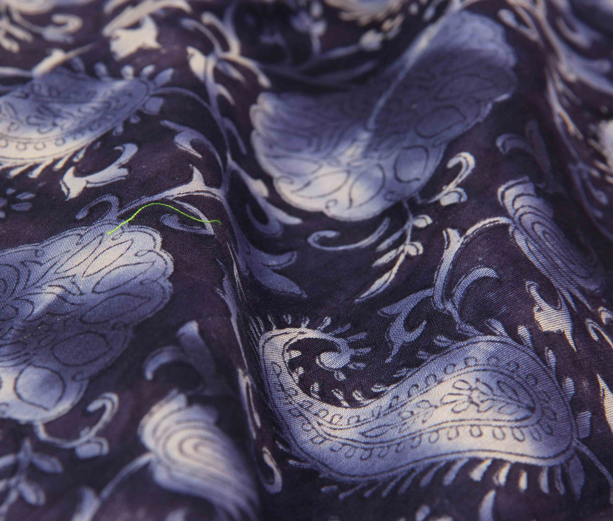 Indigo Silk Cotton Saree with Paisley prints (3) closeup