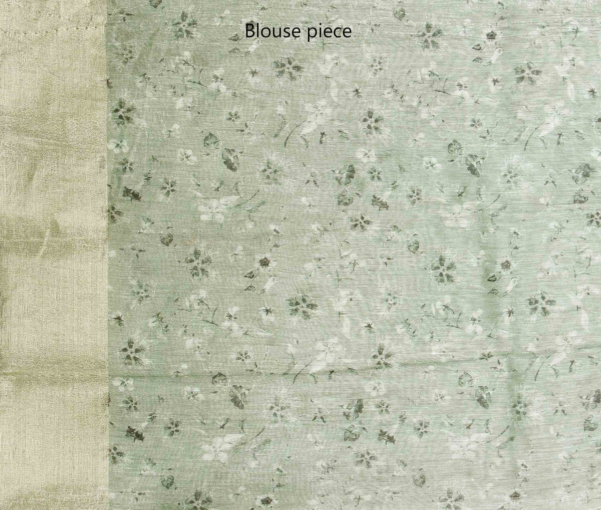 Light green silk linen Banarasi saree with aesthetic floral prints (4) blouse
