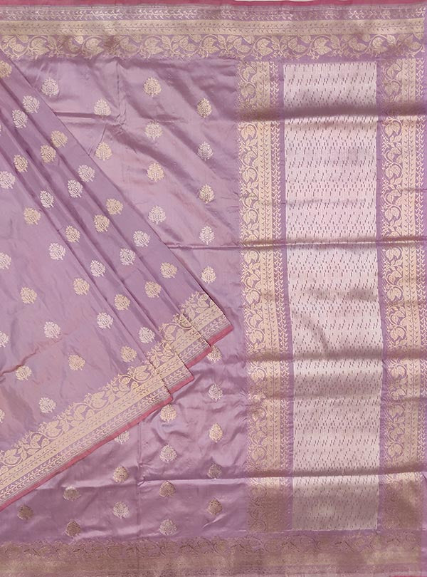 Light mauve katan silk Banarasi saree with sona rupa stylized booti (1) main