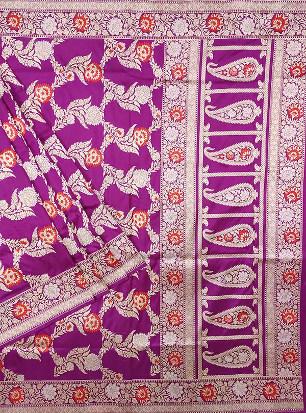 Lilac Katan silk handloom Banarasi saree with stylized tilfi kaduwa jangla (1) Main