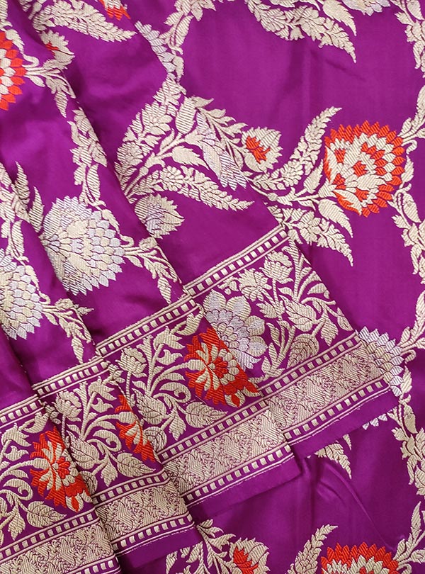 Lilac Katan silk handloom Banarasi saree with stylized tilfi kaduwa jangla (2) Close up