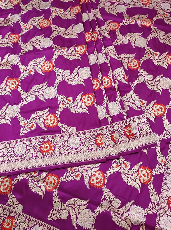 Lilac Katan silk handloom Banarasi saree with stylized tilfi kaduwa jangla (3) center