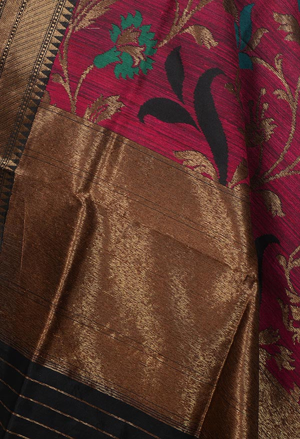 Magenta Dupion silk handloom Banarasi dupatta with meenedar flower jaal (2) Close up