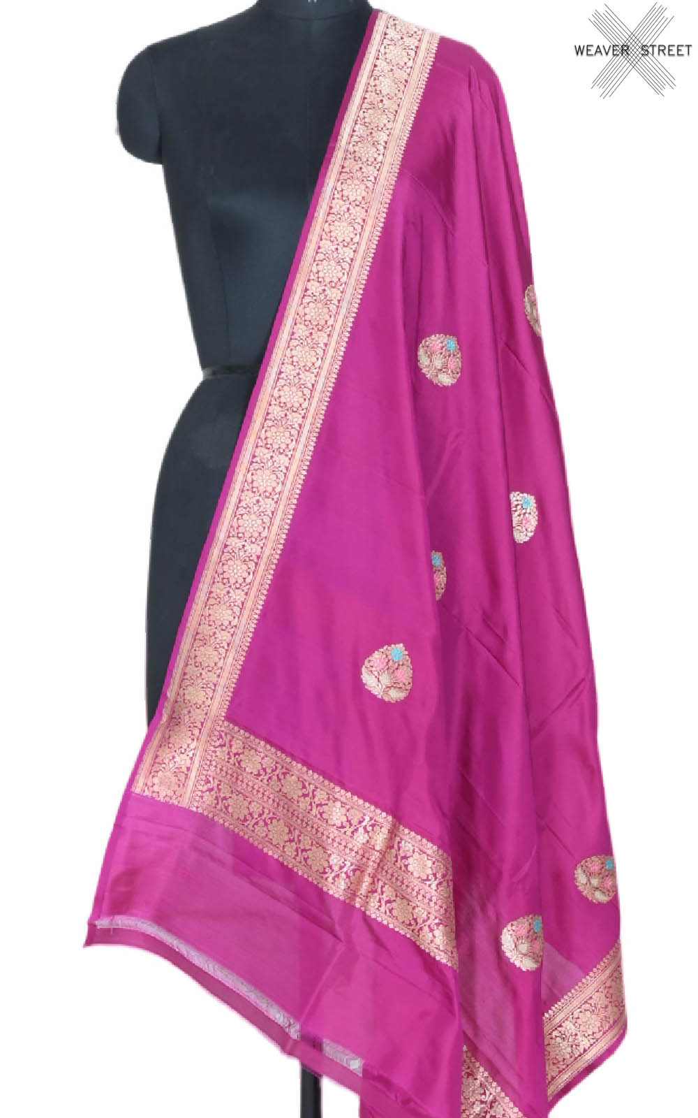 Magenta Katan silk handwoven Banarasi dupatta with leaf shape tilfi buta (1) main