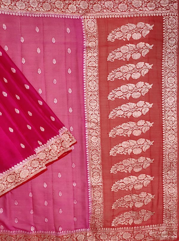 Magenta light weight chiffon handloom Banarasi saree with silver booti (1) main