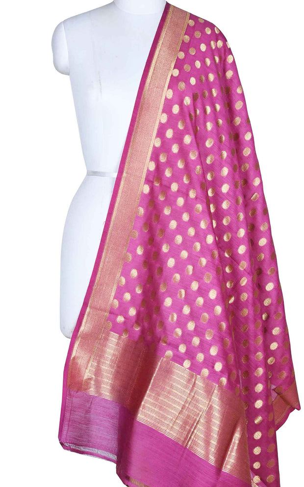 Banarasi Silk Blend Dupatta – Polka Dot With Gold Zari Work, 2.5 Meters – Shawl/Scarf For Weddings, Festivals & Ethnic Wear