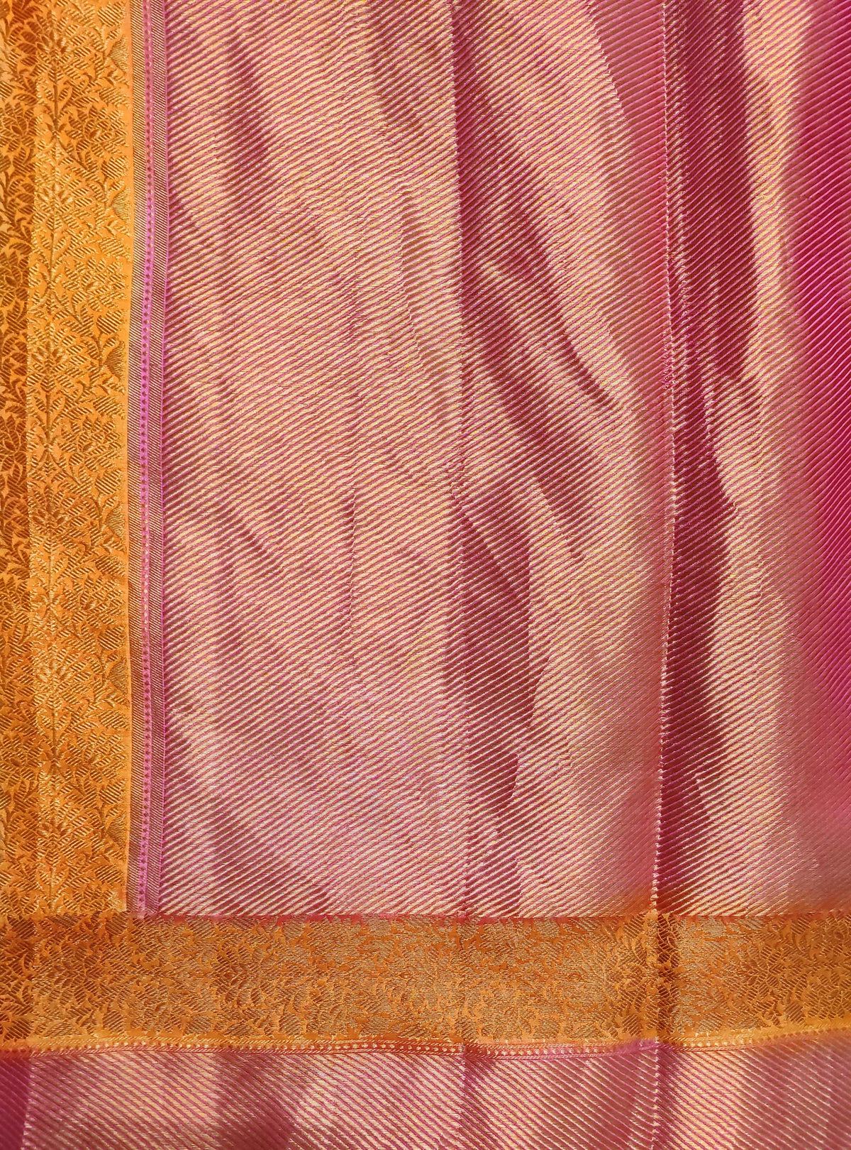 Off white muga chiniya silk Banarasi saree with handpainted meenedar flower booti (4) Anchal