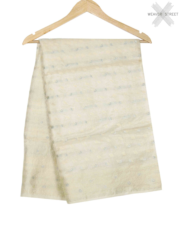 Off white tussar silk handwoven Banarasi saree with mini motifs (1) main