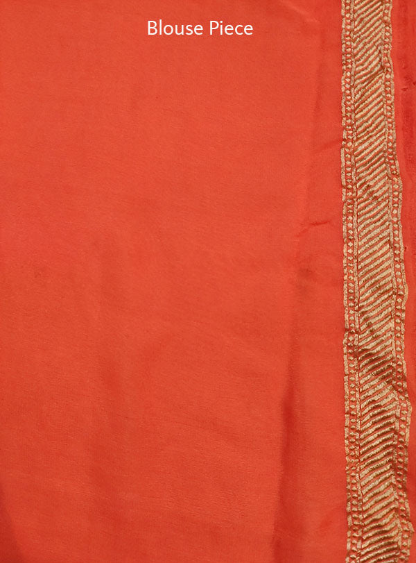 Orange Khaddi georgette Banarasi saree with meenedar leaf booti (5) blouse