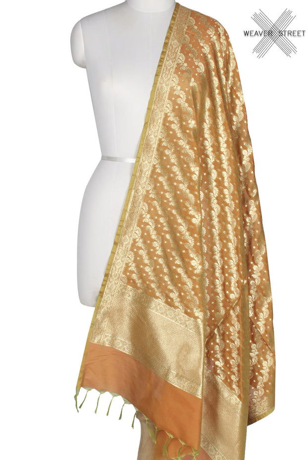 Orange Art Silk Banarasi Dupatta with diagonaly woven artistic jaal (1) Main