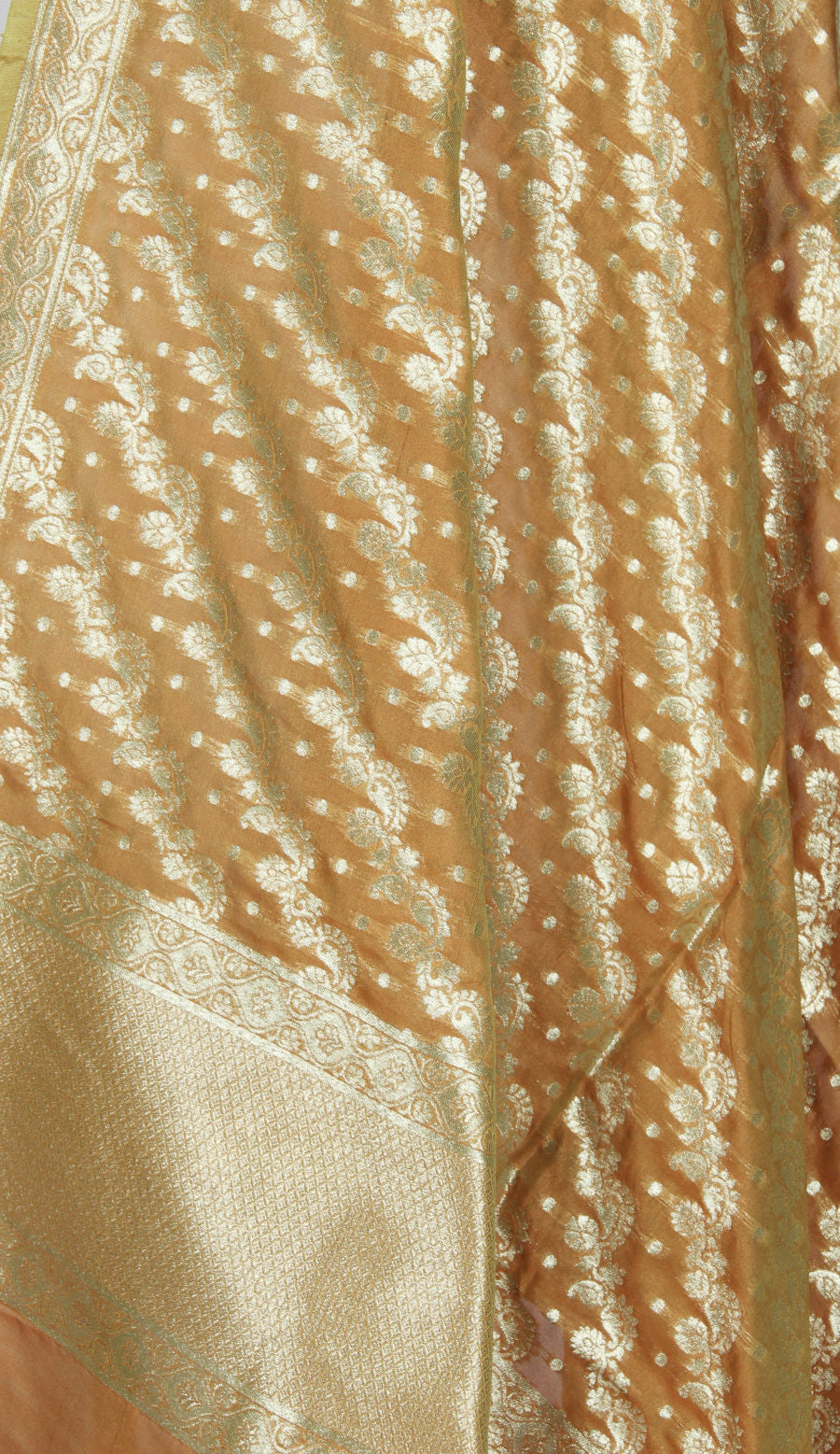 Orange Art Silk Banarasi Dupatta with diagonaly woven artistic jaal (2) Close up