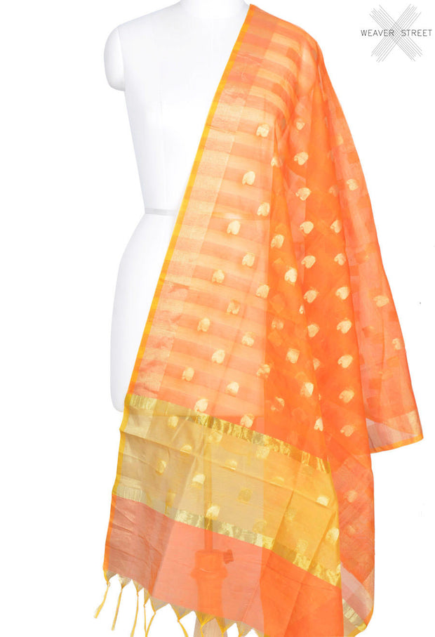 Orange Art Silk Banarasi dupatta with paisley booti (1) Main
