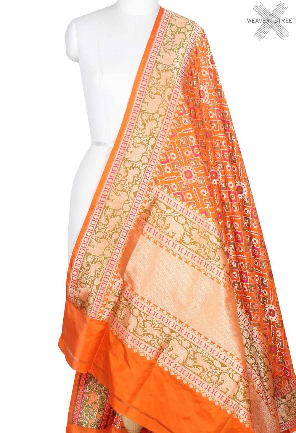 Orange Katan Silk Banarasi dupatta with meenedar patola jaal (1) main