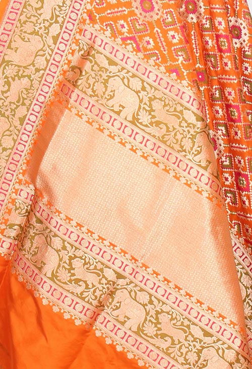 Orange Katan Silk Banarasi dupatta with meenedar patola jaal (2) closeup