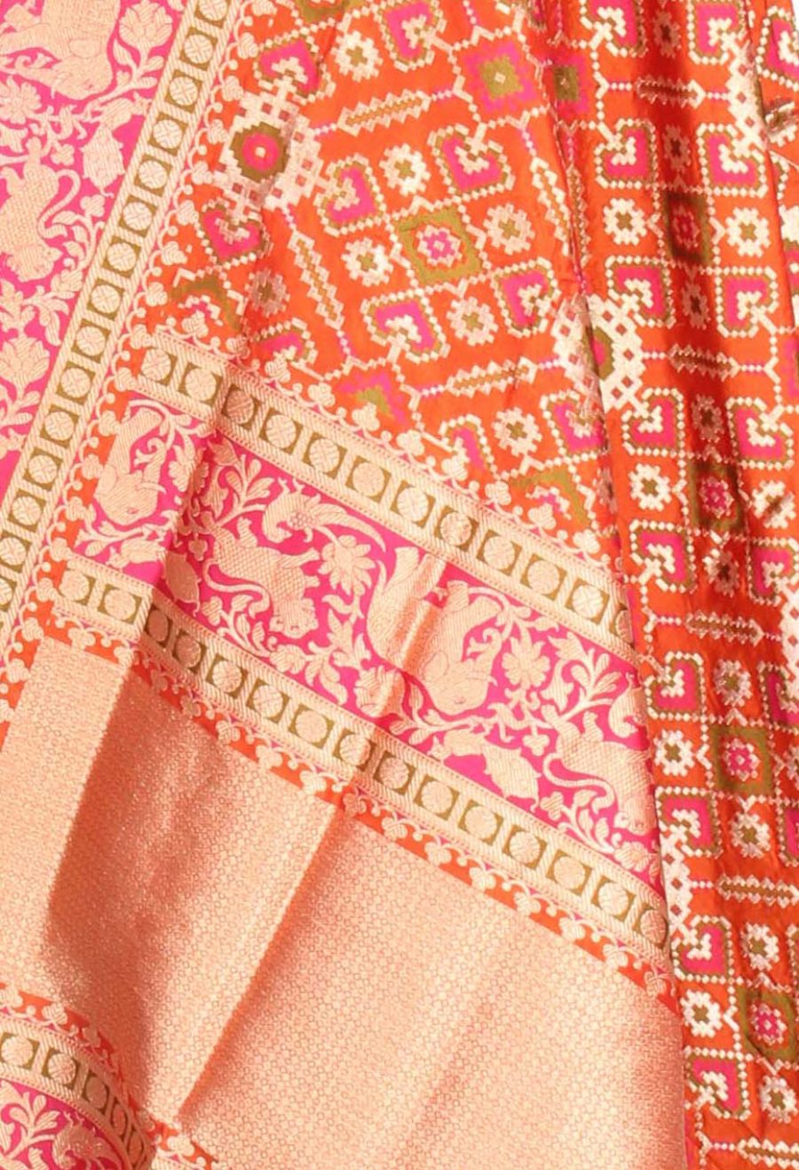 Orange Katan Silk Handwoven Banarasi Dupatta with meenedar patola jaal (2) Close up