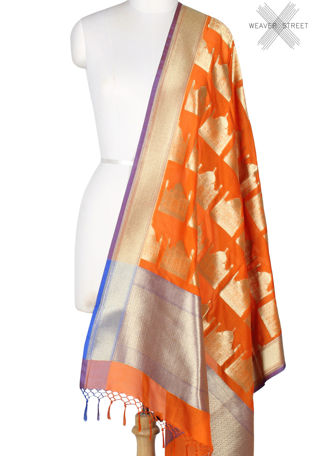 Orange art silk Banarasi dupatta with Taj mahal motifs (1) Main