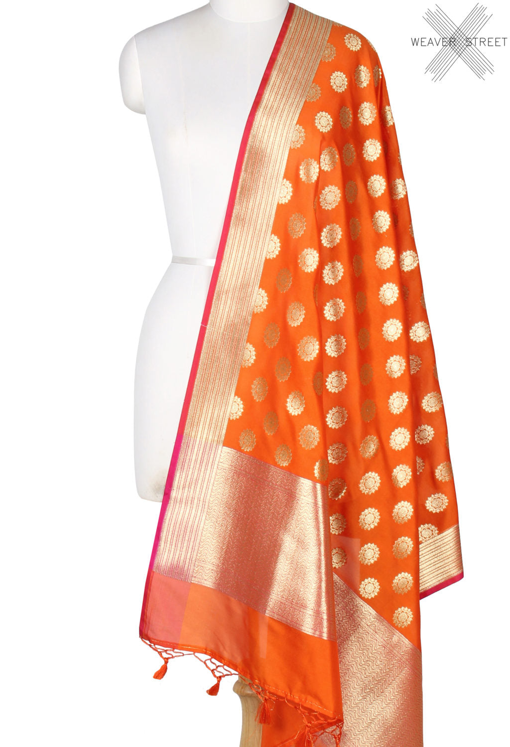 Orange art silk Banarasi dupatta with small mandala motifs (1) Main