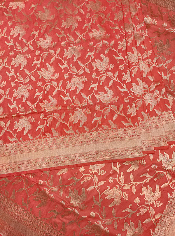 Peach Katan silk Banarasi saree with floral jaal (4) center