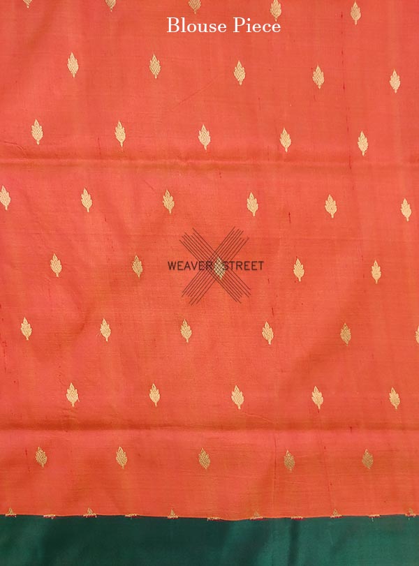 Peach Katan silk Handwoven Banarasi saree with floral skirt border (6) Blouse