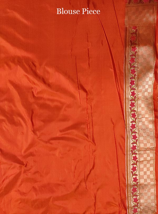 Peach Katan silk tissue handloom Banarasi saree with mini flower booti (5) blouse