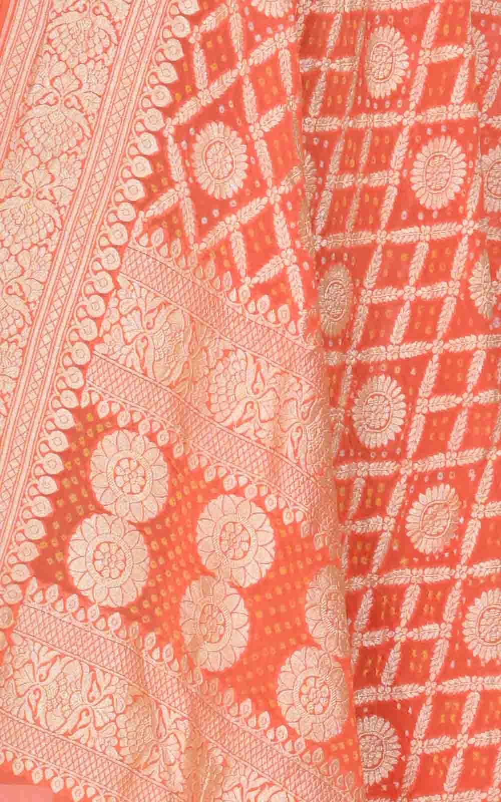Peach Khaddi georgette Bandhani dupatta with geometrical jaal (2) closeup